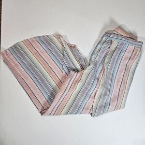 C&C California Linen Pants Womens XS Pastel Rainbow Pattern Open Leg‎ Resortwear